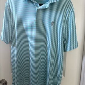 Men’s Izod Aqua and White Striped Polo Shirt